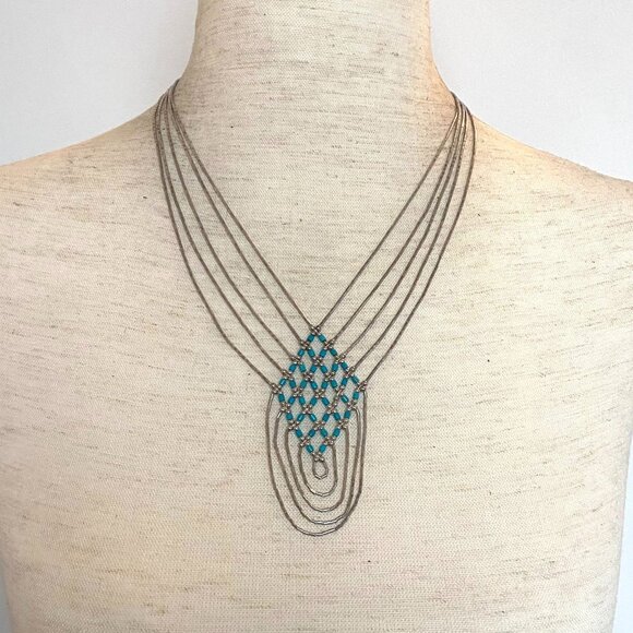 VTG Liquid Sterling Silver 925 Southwest Woven Beaded Heishi Turquoise Necklace - Picture 1 of 16